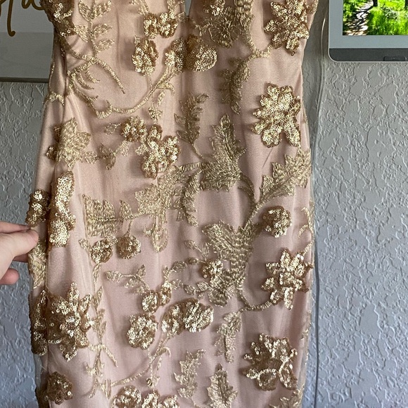 Agaci (like new) beige with gold sequins cocktail dress - Picture 3 of 4